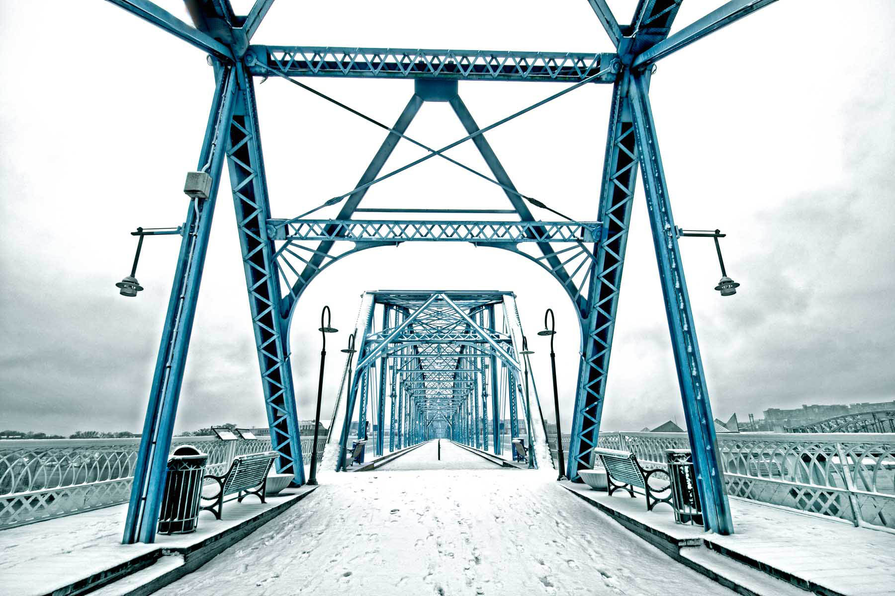 Walnut St. Bridge in snow Downtown Chattanooga Art Prints for Sale 